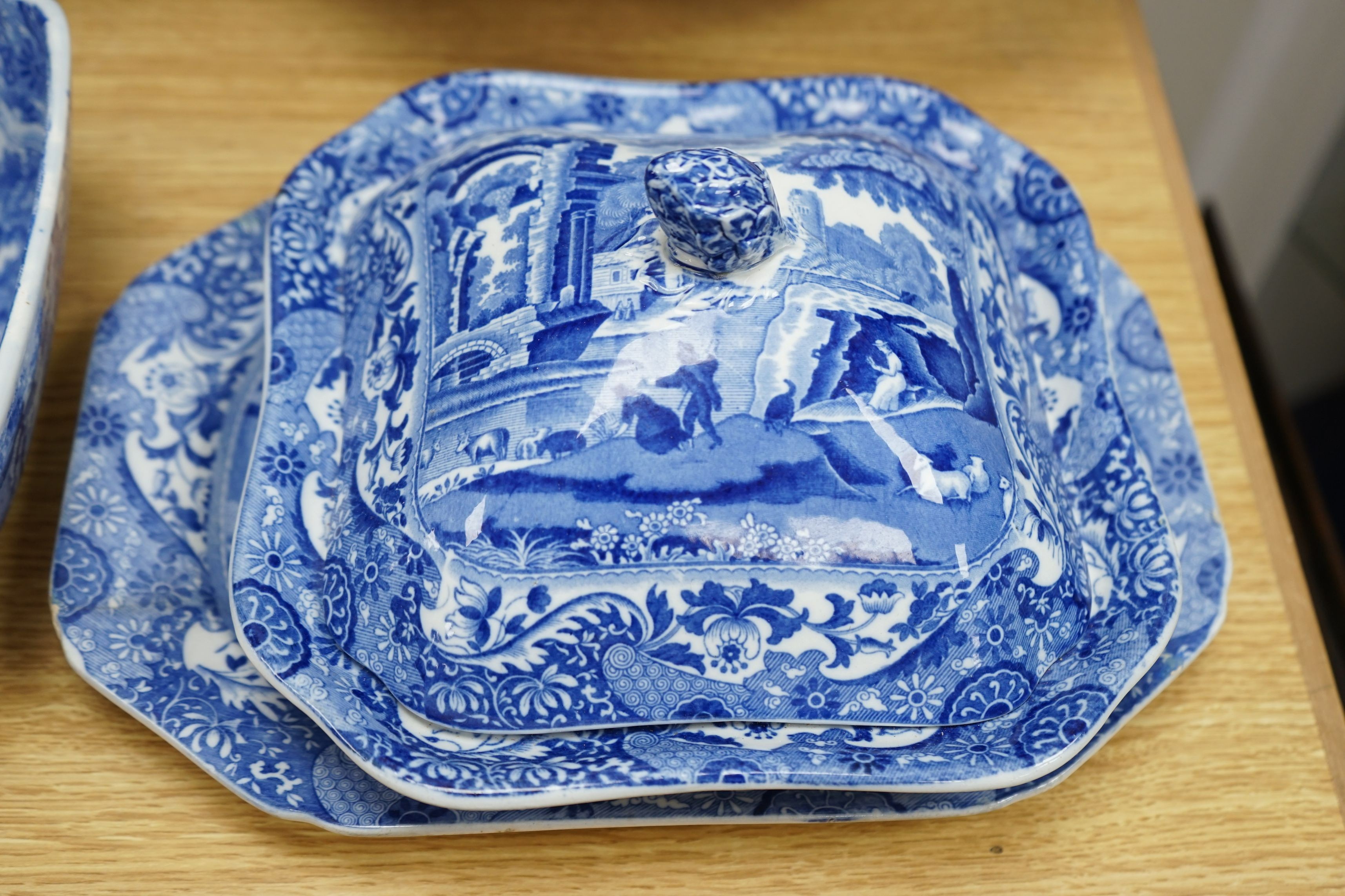 Seven Spode Italian bowls, a tureen and cover, a platter and a jug